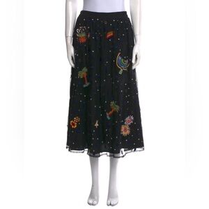 FARM Rio Black Embroidered Celestial Mesh Tule Skirt